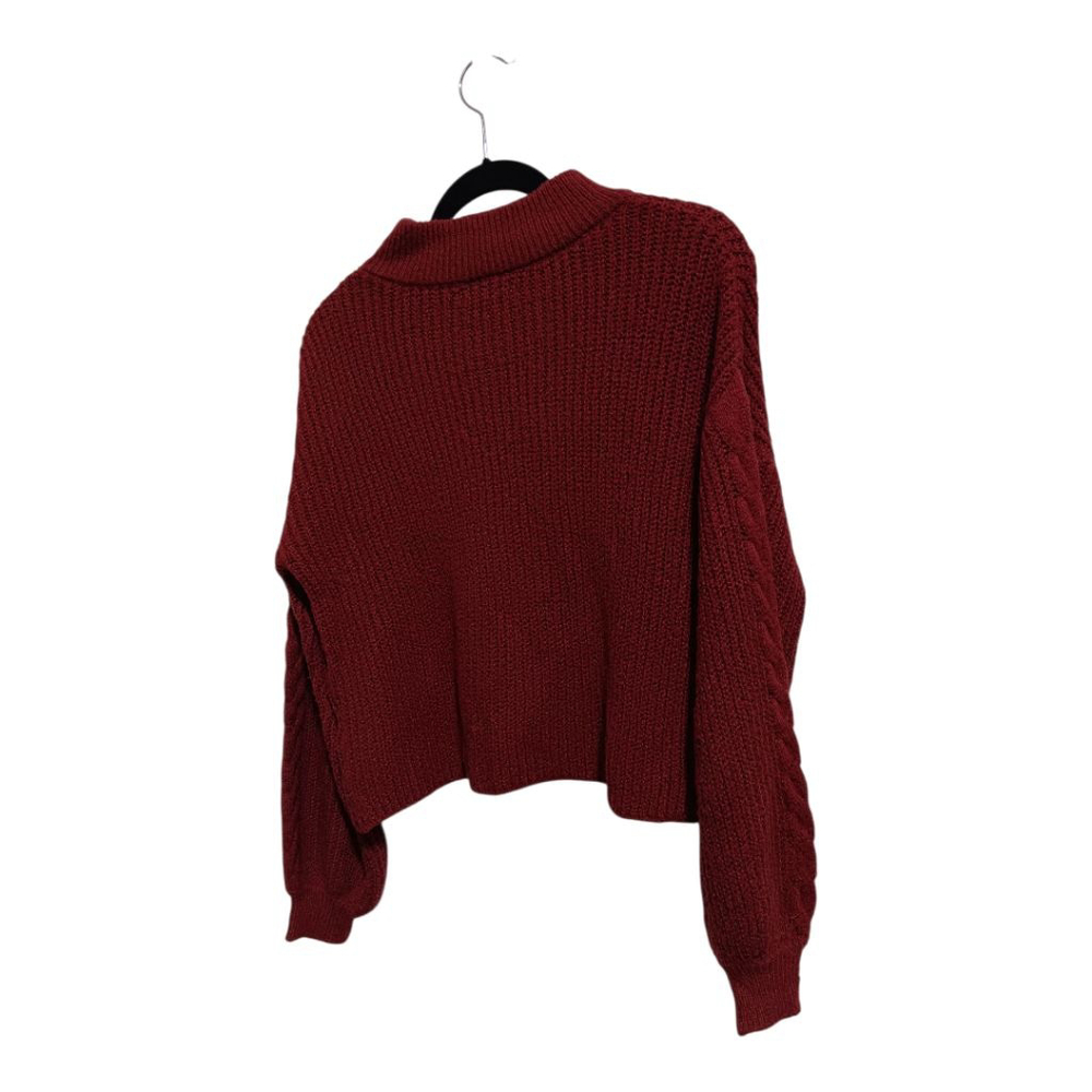 BP Balloon Cable Knit Sleeve Raglan Mock Neck Oversized Sweater in Maroon - Picture 5 of 12